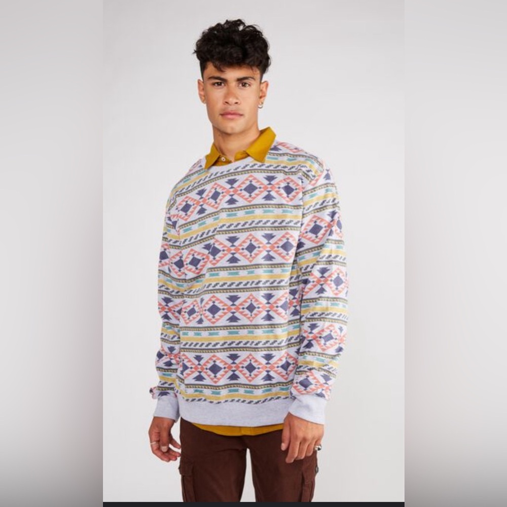 Divided H&M Wms Sz Large Gray Geometric Print Sweatshirt Pull On Cotton Blend